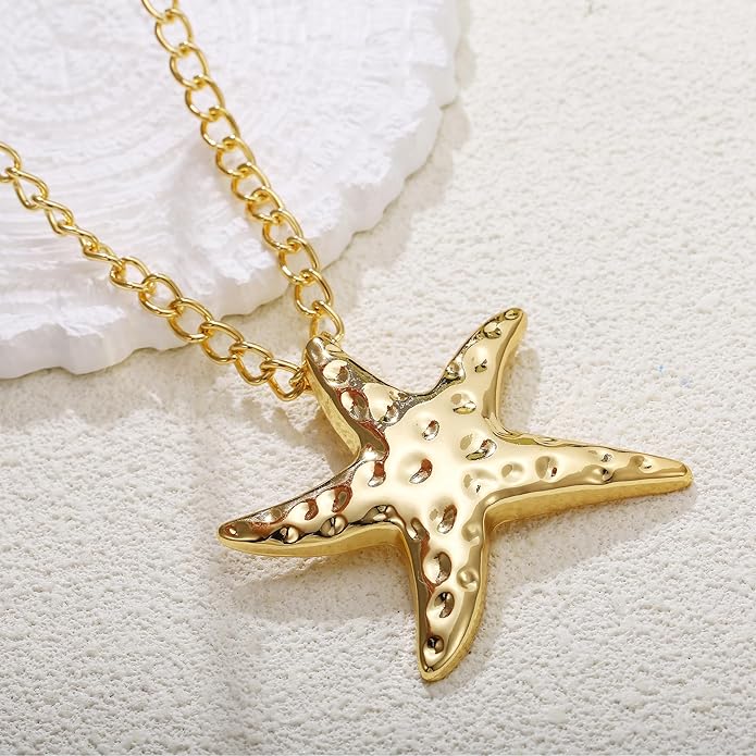 Gold Starfish Necklace for Women Dainty Starfish Pendant Necklace Summer Beach Ocean Jewelry