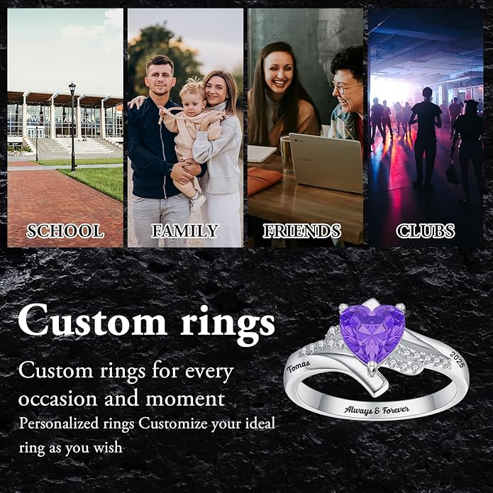 Custom Class Rings Personalized Birthstone Rings High School College Ring 925 Sterling Silver Engraved 2025 Graduation Jewelry Gifts for Women Size 4-15