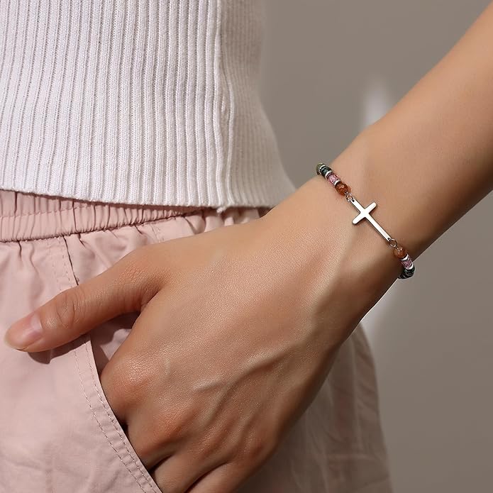 TONY & SANDY Christian Cross Bracelet for Women, Valentine's Day Gifts for Her, Confirmation Baptism Easter Gifts, Unique Gift for Friends Daughter Mom Sister in Christ Birthday Christmas