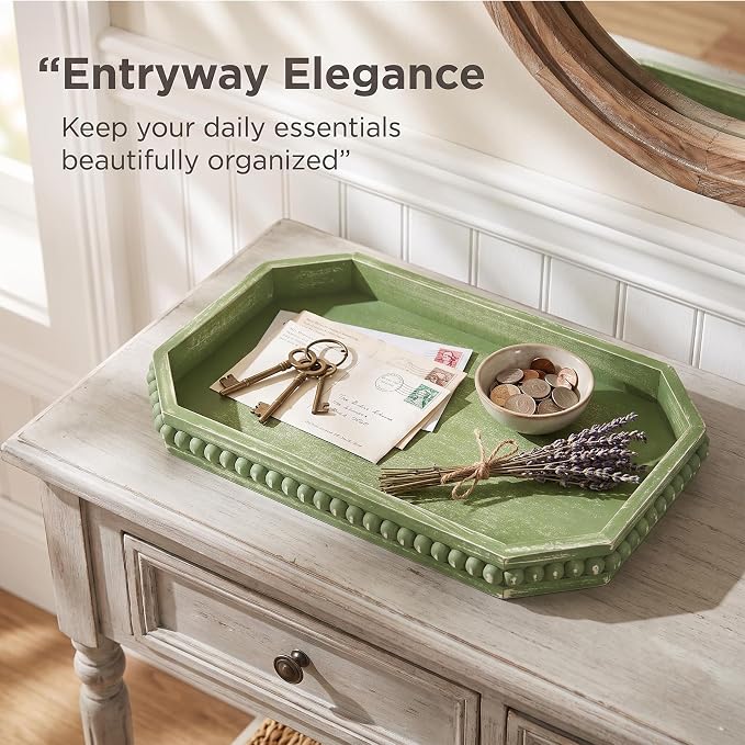 Hrastany Sage Green Wood Decorative Tray, Coffee Table Tray - Image 3