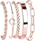 Gold Bracelets Set for Women Non Tarnish, 14K Gold Plated Sterling Silver Chunky Cuff Bracelet Stackable Gold Bangles Bracelet for Women Trendy Fashion Accessories Tie Knot Cuban Rope Paperclip Beaded Bracelet Stack Jewelry Valentines Day Gifts