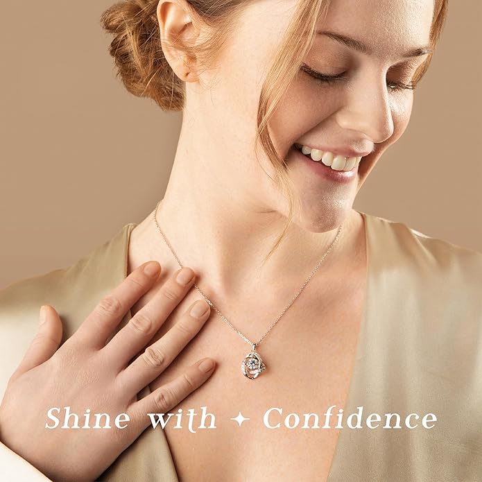 ARINZA Moissanite Necklace for Women, 1 Ct 925 Sterling Silver Dancing Diamond Pendant, 18+2 Inch Chain, Valentine’s Day Christmas Gift for Her, Wife, Mom, Anniversary, Birthday