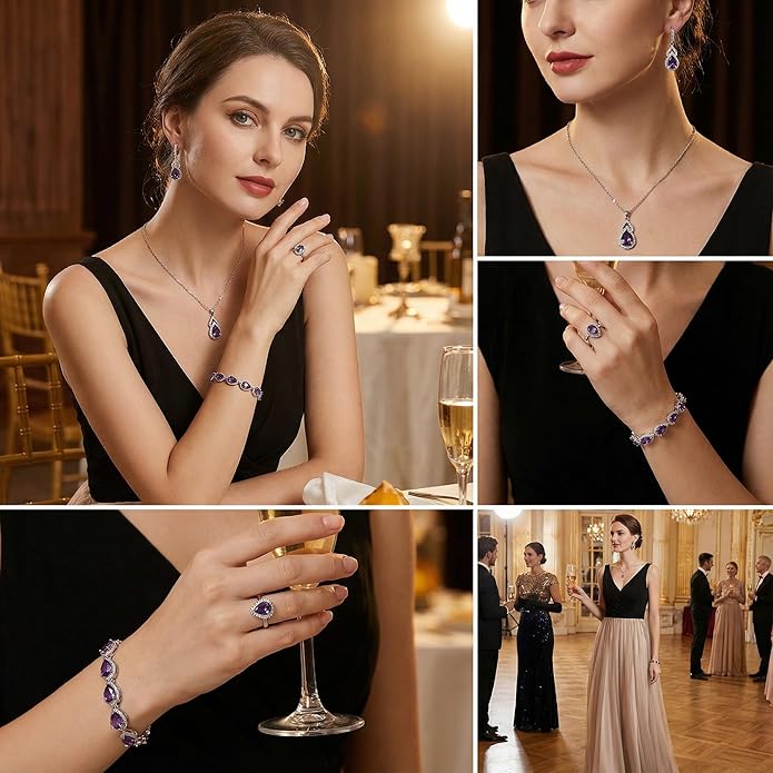 Classic Jewelry Set—Perfect for Weddings, Galas, and Everyday Wear—Includes Bracelet, Ring, Pendant Earrings, and Necklace ，Birthday Gift for Mother/Wife/Sister/Best Friend