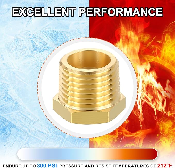 6 Pack Male to FeMale Adapters, 1/2" MNPT x 1/8" FNPT Brass Hex Bushing Reducer - Image 7