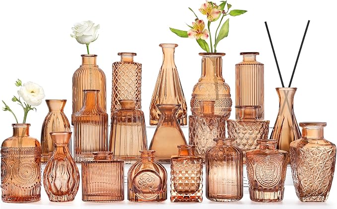 Amber Glass Bud Vases -Set of 20 by QLOFEI
