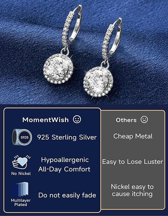 MomentWish Dangle Earrings for Women-925 Sterling Silver Moissanite Earring, Women's Gift for Valentine Birthday, D Color VVS1 Dancing Moissanite Hoops
