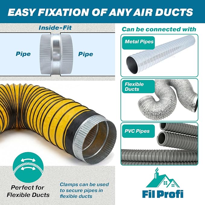 Inside-Fit. 8 Inch Diameter. Round Duct Coupling Sleeve, Galvanized Steel — - Image 2