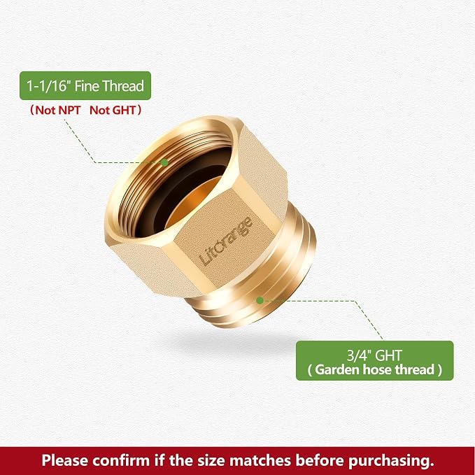 1 PCS Lead-Free Hose Bib Adapter, 1-1/16" Fine Thread Female x 3/4 GHT Male | - Image 3