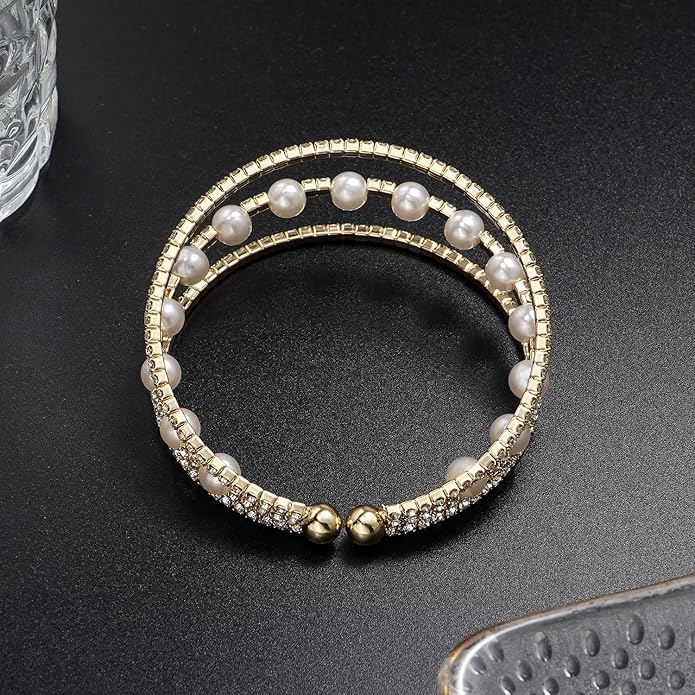 Suyi Rhinestone Bracelet Multilayer Gold Cuff Bracelet for Women Crystal Braidal Bracelets