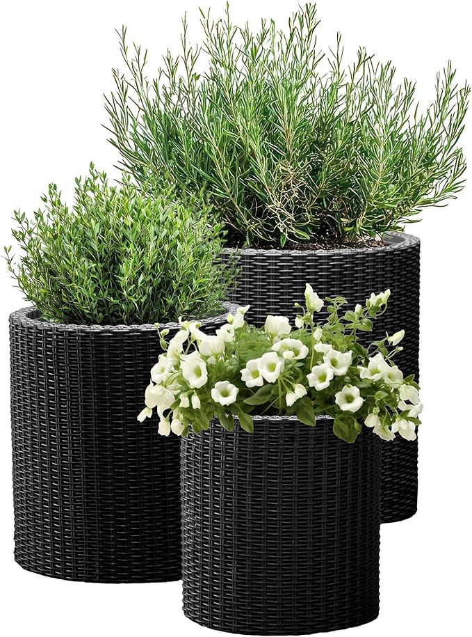 Keter Cylinder Set of 3 Rattan Resin Planter by Unknown