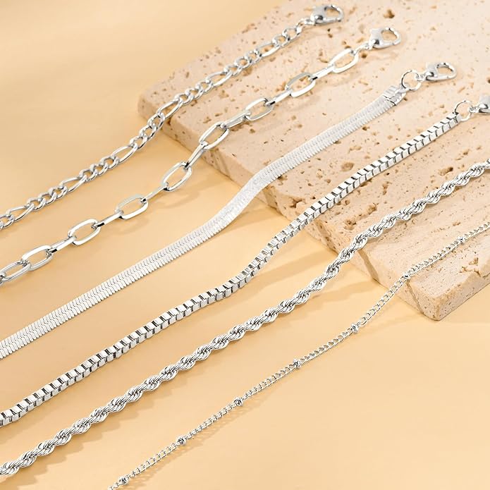 VIBILIA Dainty Gold Chain Bracelet for Women Trendy Stackable Adjustable Layered Metal Bracelet Gold Plated Twist Link Figaro Chain Paperclip Bracelets Fashion Jewelry