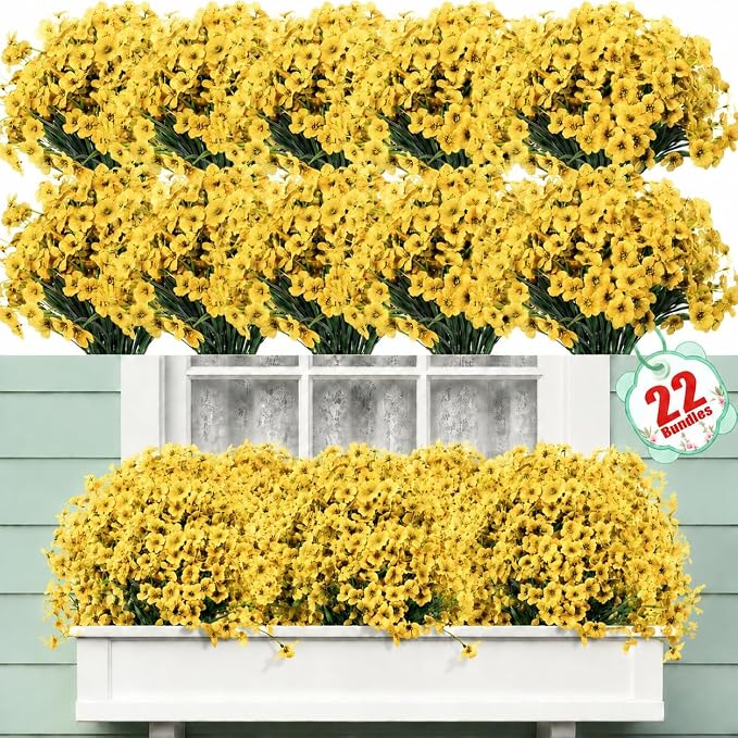 22 Bundles Artificial Flowers Outdoor, Faux Flowers UV Resistant by Powbrace