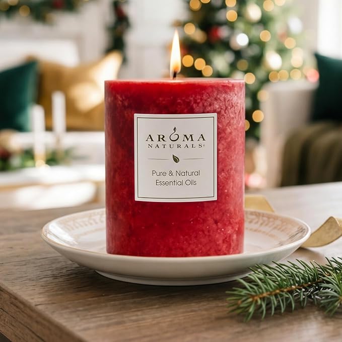 Aroma Naturals Holiday Orange, Clove and Cinnamon Essential Oil Scented Pillar - Image 3