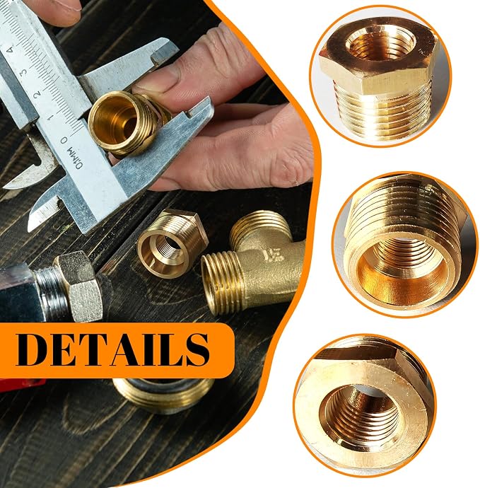 2 Pcs Brass Bushing 1/2" Male to 1/4" Female, 1/2" to 1/4" NPT Adapter Hex - Image 7