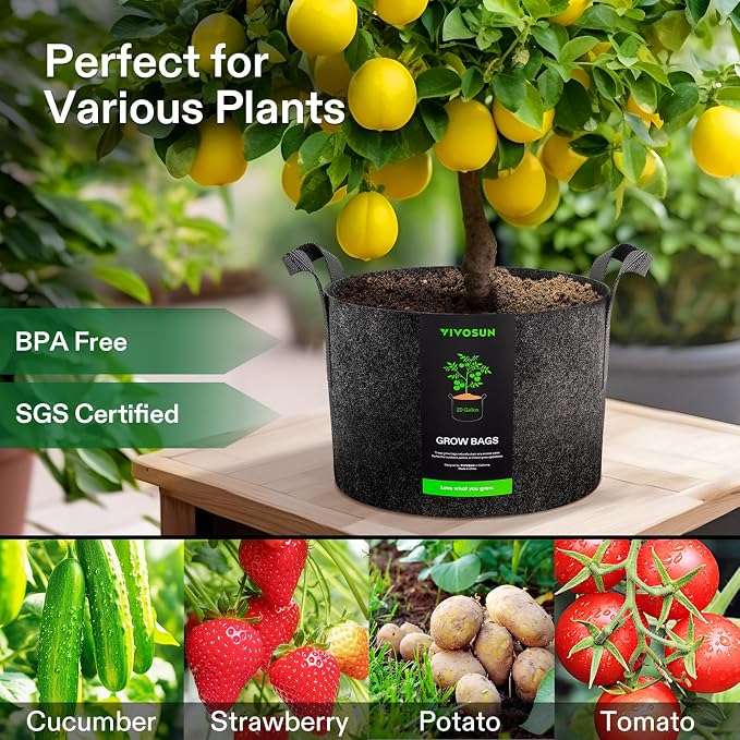 VIVOSUN 5-Pack 25 Gallon Plant Grow Bags Fabric Pots - Image 7