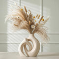 Aesthetic Cream White Ceramic Vase Set of 2, Snuggle Hollow Flower Vase Home by Unknown