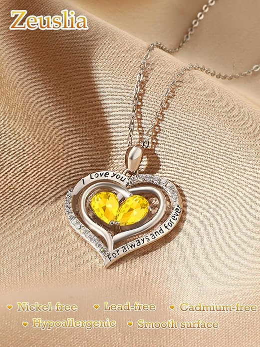 Valentine's Day Gifts for Wife 925 Sterling Silver Double Birthstone Pendant Necklaces I Love You for Always and Forever Necklace Anniversary Birthday Gifts for Wife Girlfriend Mom Her