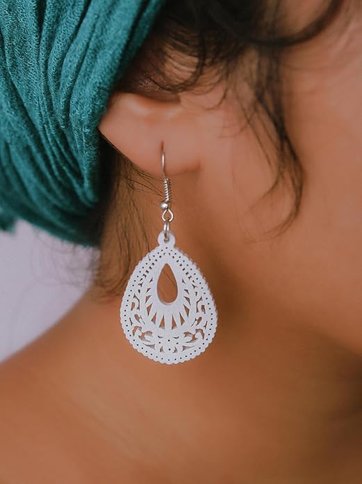 MINACHI Bohemian Hollow Cut-Out Wood Leather Dangle Drop Earrings, Boho Chic Hippie Statement Jewelry Gift for Women