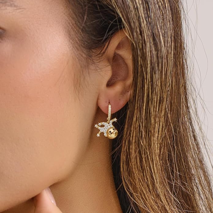YOIHUR Cute Gold Hoop Earrings for Valentine's Day, 14K Gold Plated Hypoallergenic Jewellery CZ Huggie Drop Earrings, Bear Butterfly Ladybug Joker Heart Pendants Earring Jewelry Gifts for Women