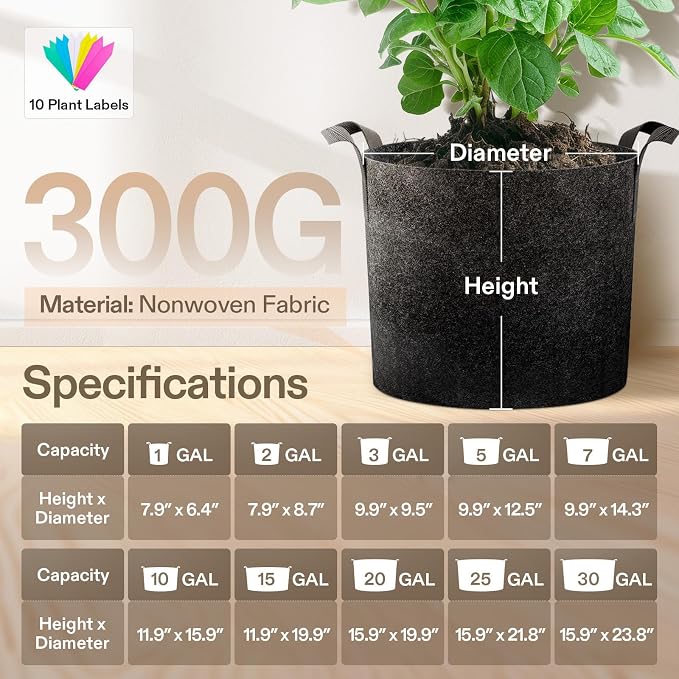 VIVOSUN 5-Pack 5 Gallon Plant Grow Bags Fabric Pots - Image 8