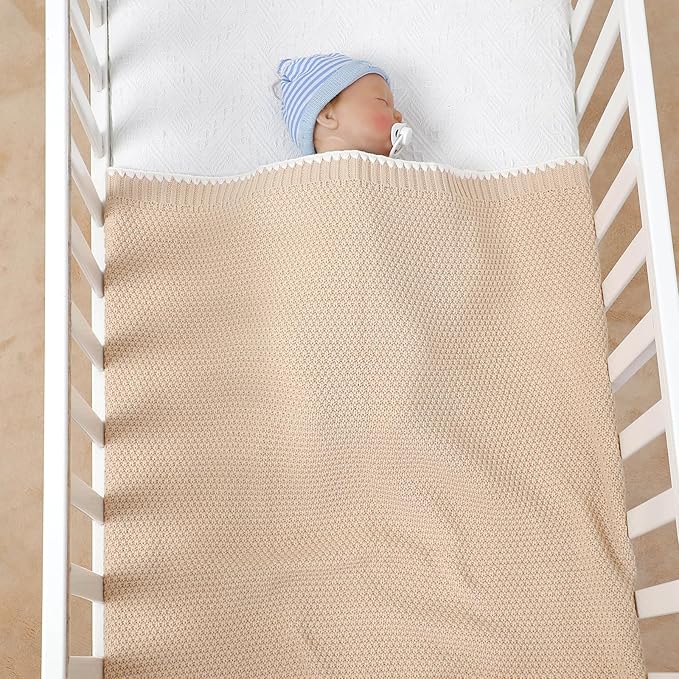 Neiwech Baby Blanket Knit Cozy Soft Lightweight Crib Stroller Nursery Receiving Swaddling Blankets for Newborn Infants Boys Girls Camel 30x40 Inch