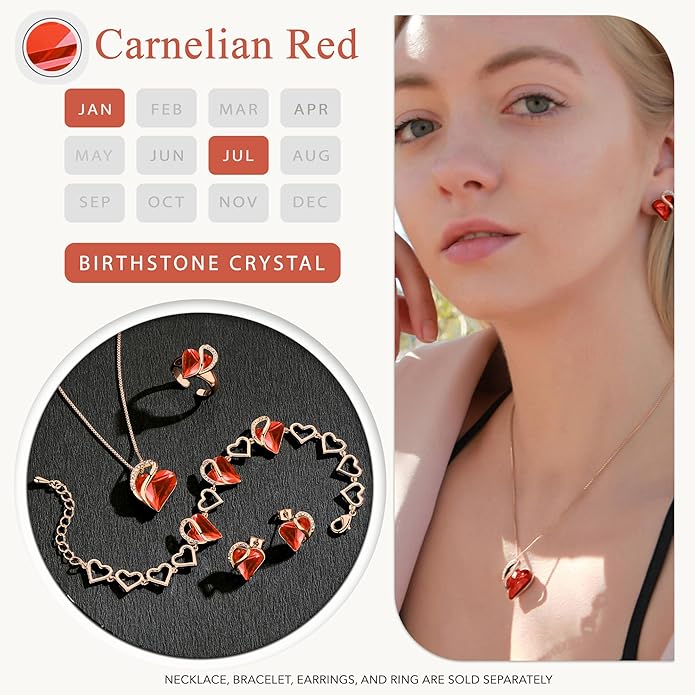 Leafael Rose Gold Plated Necklace for Women: Heart Shaped Birthstone/Healing Crystals Center, Dazzling Cubic Zirconia, Hypoallergenic Chain (18"+2"), Jewelry Gifts for Anniversaries and Birthdays