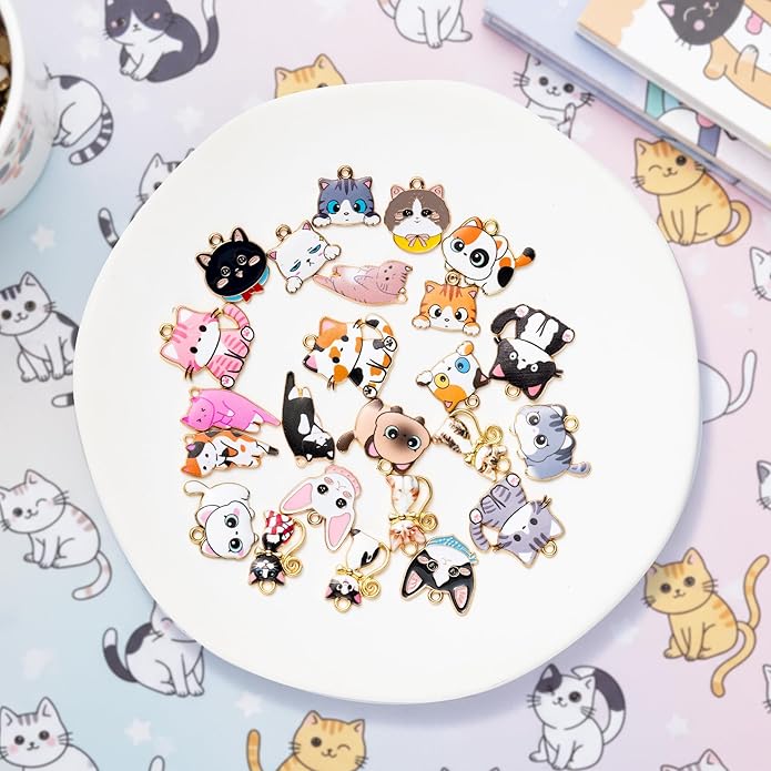Cat Charms Pendants - 48Pcs Pet Cat Alloy Enamel Jewelry Pendants Bulk Cute Animals Gold Enamel Charms for Jewelry Making Earring Necklace Bracelet Making DIY Crafts Birthday Xmas Winter Holiday Gift