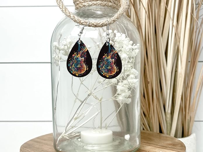 Teardrop Wood Earrings Light Weight Printed Image Dangle Jewelry, Fun and Funky
