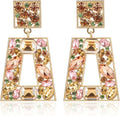 Rhinestone Rectangle Statement Earrings Colorful Crystal Geometric Drop Dangle Earrings for Women Prom Party