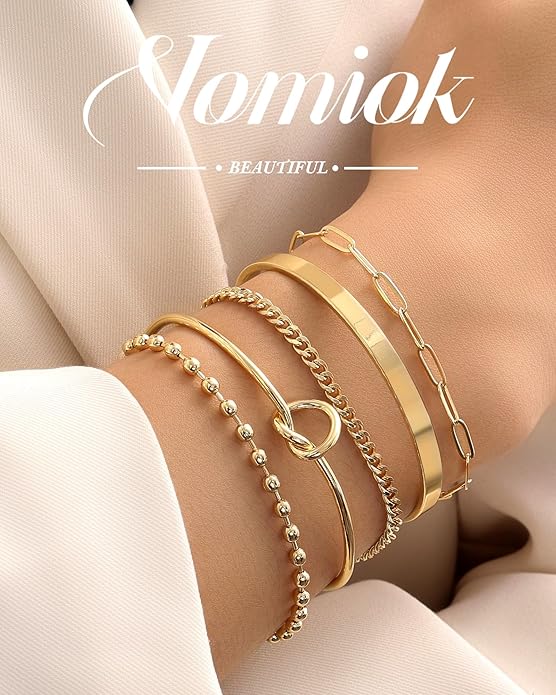 Gold Bracelets for Women, 14K Gold Plated Chain Bracelets Set for Women, Elegant Adjustable Bracelet Stack Jewelry Gifts for Womens