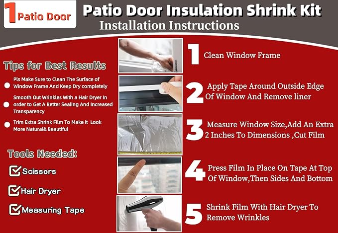 Large Patio Door Shrink Film Window Insulation Kit 84-Inch By 112-Inch | Clear - Image 2