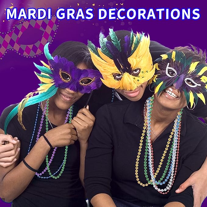 YAXINRUI 30 PCS Mardi Gras Beads, Party Beads Necklaces for Mardi Gras, Christmas, St. Patrick's Day, Party Favors, Metallic Colorful Throw Beads Accessories in 10 Colors