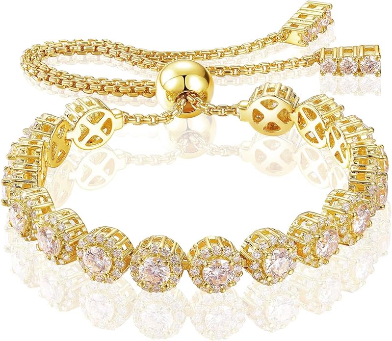 Moissanite Halo Bracelet 4.9CT-8.0CT Lab Grown Moissanite Bracelet for Women 18K White Gold Plated S925 Sterling Silver Adjustable Tennis Bracelet 5MM/7.5MM Iced Out Bracelets Cluster Jewelry