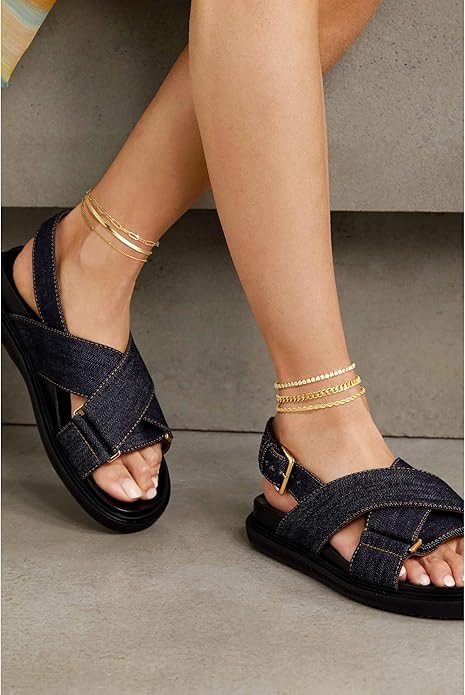 DEARMAY Dainty 14K Gold Plated Ankle Bracelets for Women, Waterproof 14K Gold Plated Link Chain Anklets Non Tarnish Set Pack Summer Beach Jewelry Gift