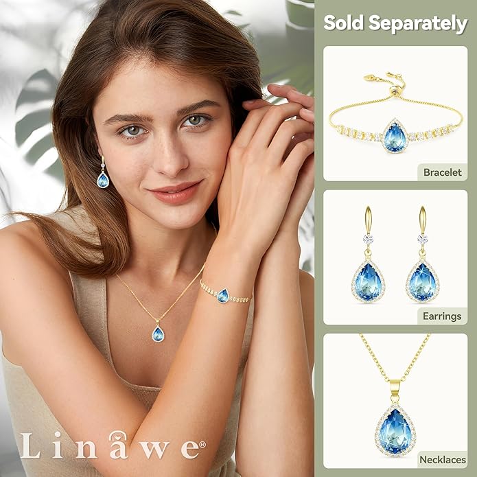 Linawe Crystal Imitation Diamond Rhinestone Charm Bracelets for Women, Gold/Silver/Rose Gold Adjustable Chain Bracelet, Teardrop Birthstone Cubic Zirconia Prom Costume Wedding Jewelry