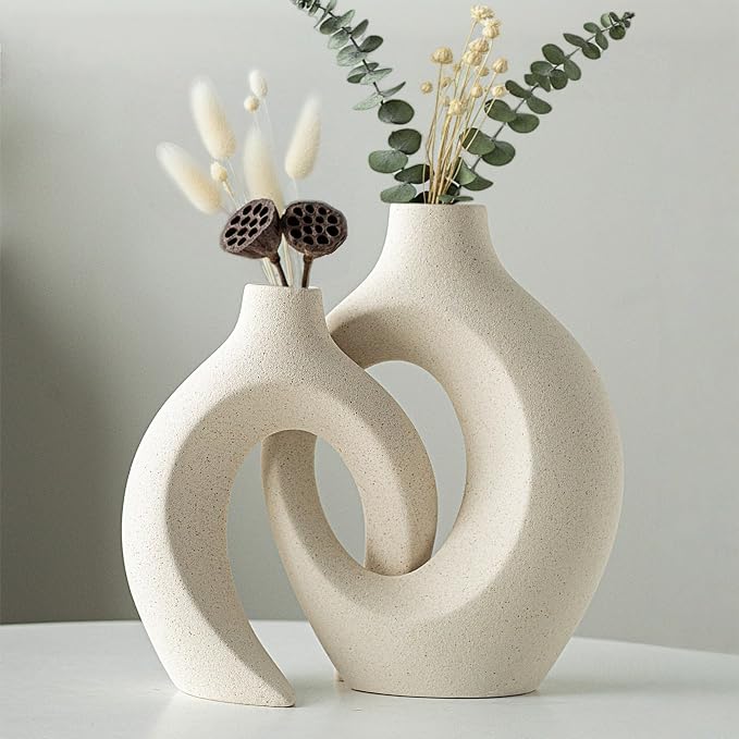 Hollow Ceramic Vase Set of 2, Modern Nordic Minimalist Book Style Boho by 100hand-madeworks