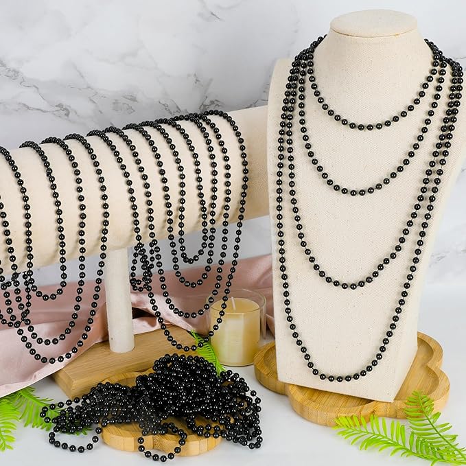 100 PCS Mardi Gras Beads Bulk, 33" Black Mardi Gras Beaded Necklace, Round Metallic Black Beads Stuff Set, Parade Throw Accessories Set Party Favors Carnival Decorations