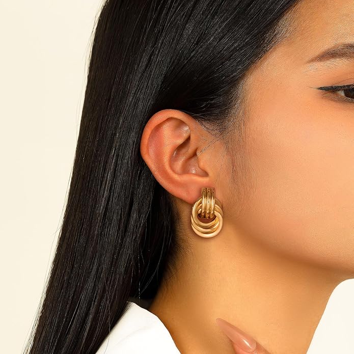 14K Gold Plated Knot Earrings for Women Gold Silver Earrings Heart Link Drop Dangle Earring Chunky Golden Knotted Statement Jewelry