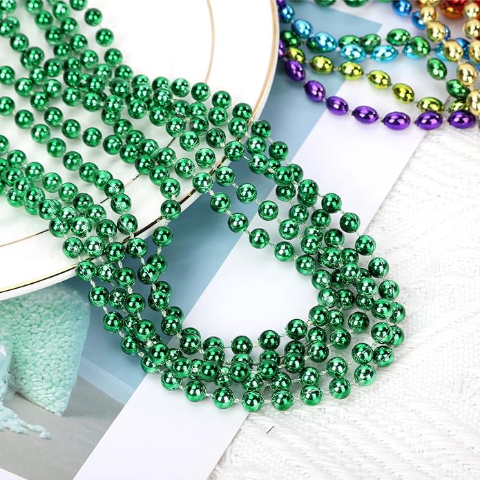Mardi Gras Beads Necklaces, 33 Inch Plastic Beads for Party Favors, Festival Decorations, Parade Throws, Christmas, St. Patrick's Day Celebrations