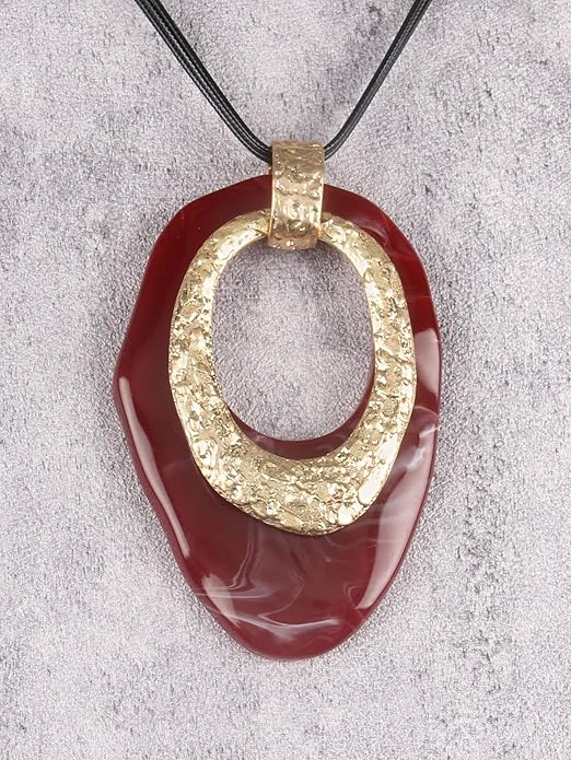 GelConnie Leather Necklace for Women Large Pendant Long Brown Necklace Circle Leather Choker Vintage Sweater Necklace Gold Chunky Boho Necklaces for Women
