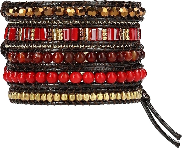 Bracelet for Women – Handmade Vegan Boho Natural Stone Layered Bracelet, Thailand Bohemian Stackable Beaded Wrap Bracelets, Summer Hippie Bracelet Stack, Fashion Jewelry Gifts