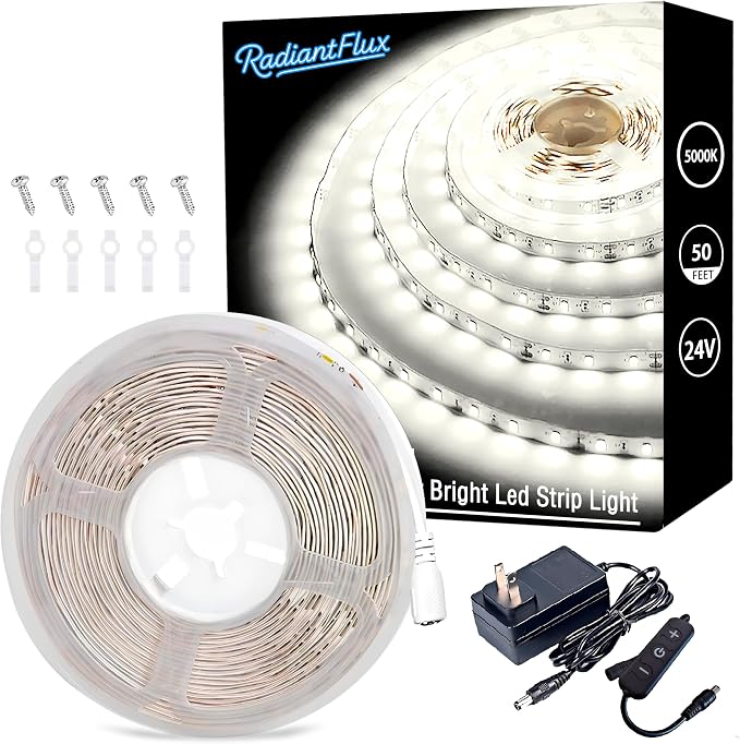 RadiantFlux 5000K Cool White 50Ft Long LED Strip Lights, Flexible Dimmable by RadiantFlux