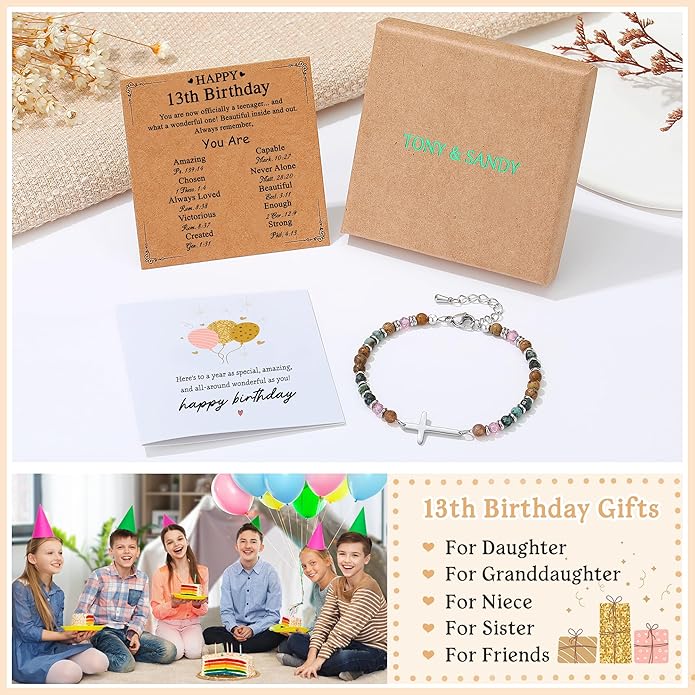TONY & SANDY Christian Cross Bracelet for Women, Valentine's Day Gifts for Her, Confirmation Baptism Easter Gifts, Unique Gift for Friends Daughter Mom Sister in Christ Birthday Christmas