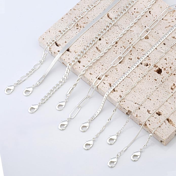 XIANNVXI 10pcs Rose Gold/Gold/Silver Bracelets Stack for Women Dainty Thin Rose Gold Bracelets Set Silver Chain Bracelet Paper Clip Stackable Figaro Herringbone Paperclip Bracelet Pack for Womens