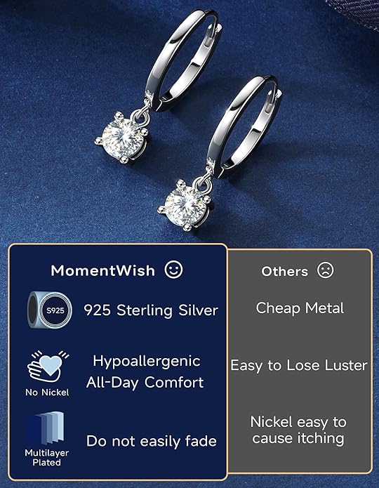 MomentWish Dangle Earrings for Women-925 Sterling Silver Moissanite Earring, Women's Gift for Valentine Birthday, D Color VVS1 Dancing Moissanite Hoops
