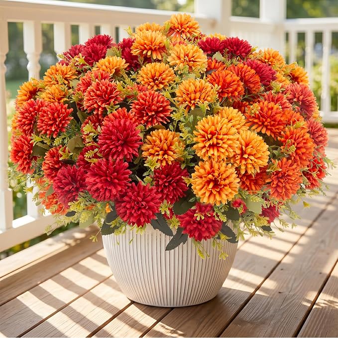 24 Pcs Artificial Mums Flowers for Outdoor, UV Resistant Fake fall by Lovemoon
