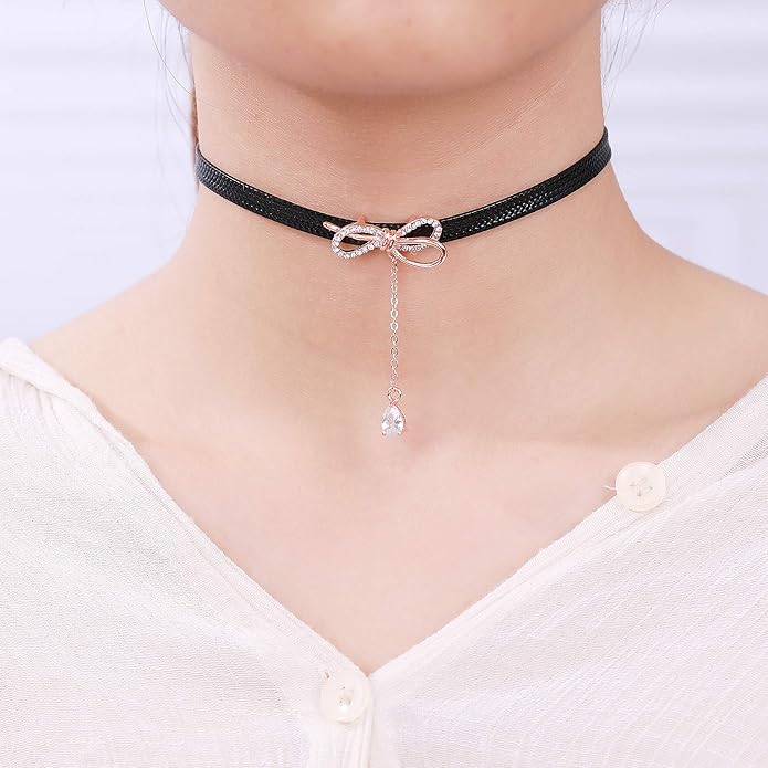 Yonhon Black Choker Necklace for Women,Gold/Siver Tone Choker Necklace with Elegant Pendantant