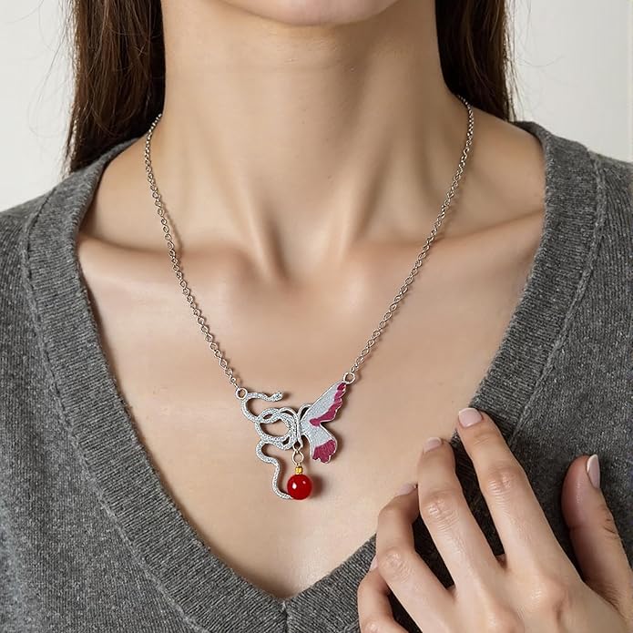 Snake Butterfly Necklace for Women Y2k Irregular Round Bead Pendant Women's Jewelry