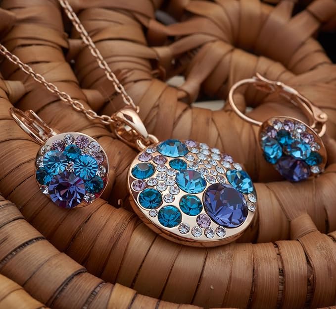 Leafael Ocean Bubble Women's Crystal Jewelry Set Costume Fashion Pendant Necklace Earring, Silver Tone or 18K Rose Gold Plated, 18" + 2", Birthday Gifts for Women