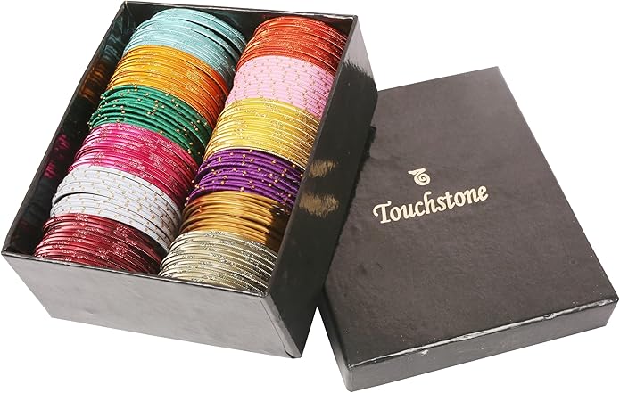 Touchstone indian bangles bracelets for women colorful churiyan set return gifts jewelry chudiya bulk pack bollywood metal bangle sets 12 textured vintage colors. Set of 144